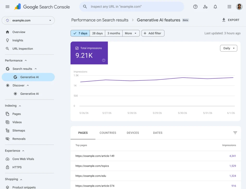search console ai performance report screenshot
